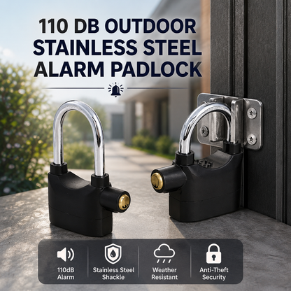 Alarm Hanging Lock, 110db Outdoor Stainless Steel Door Alarm Lock, Includes 3 Keys,