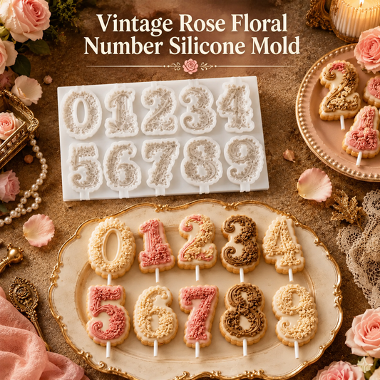 Vintage Rose Floral Number-Shaped Silicone Mold
