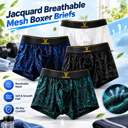 Breathable mesh boxer briefs, soft and stretchy jacquard fabric