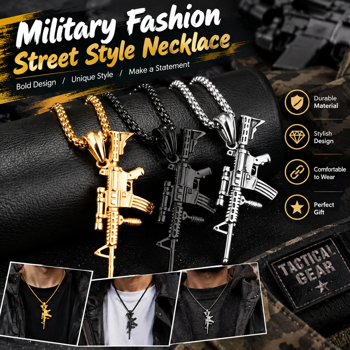 Military-style streetwear pendant necklace