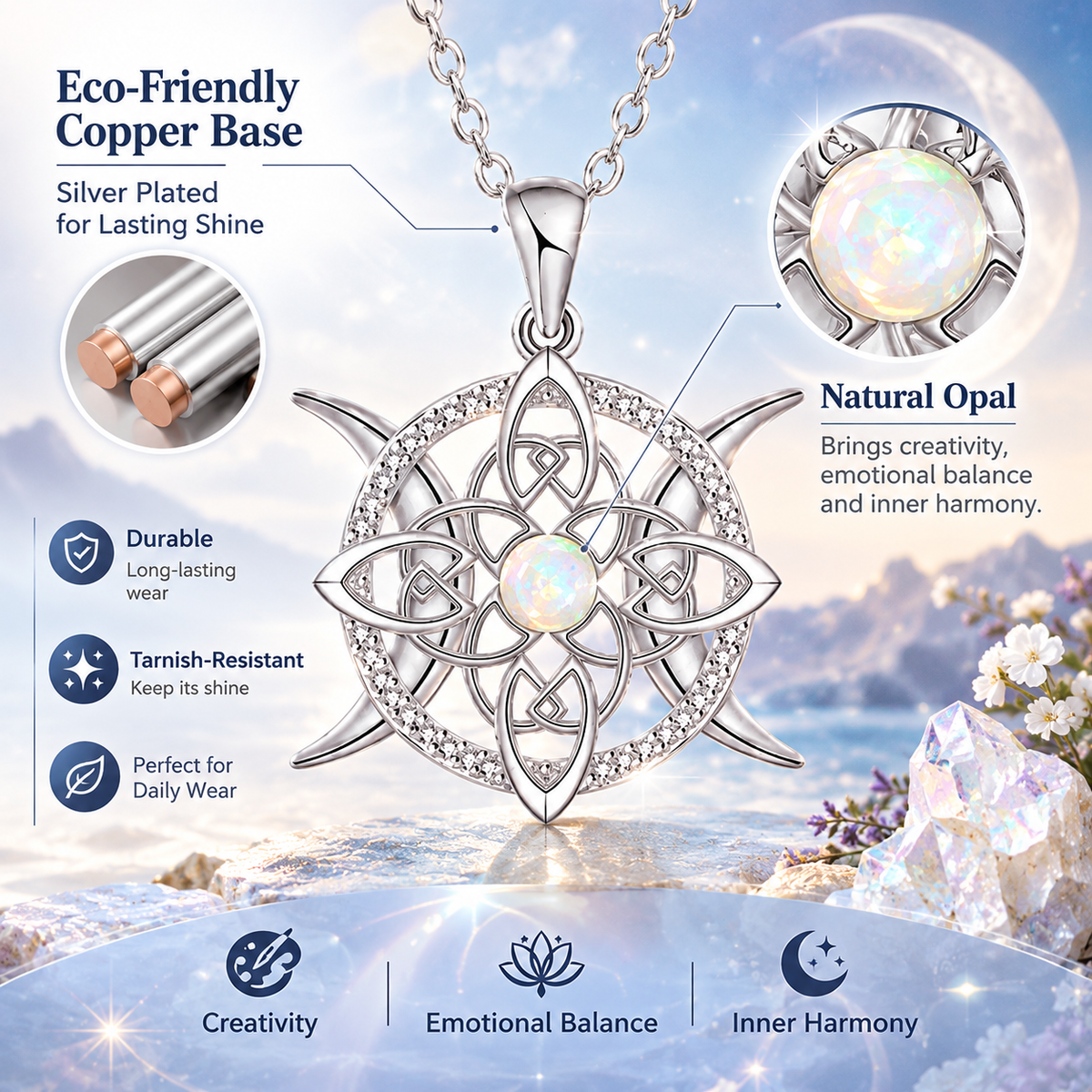 Triple Moon Goddess Necklace
