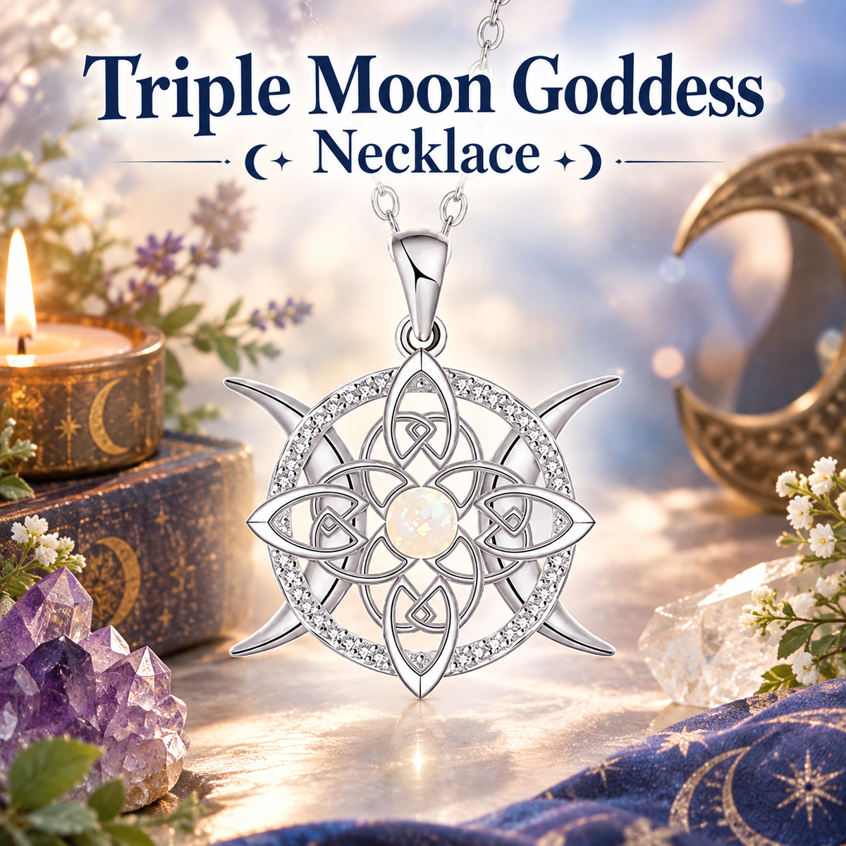 Triple Moon Goddess Necklace