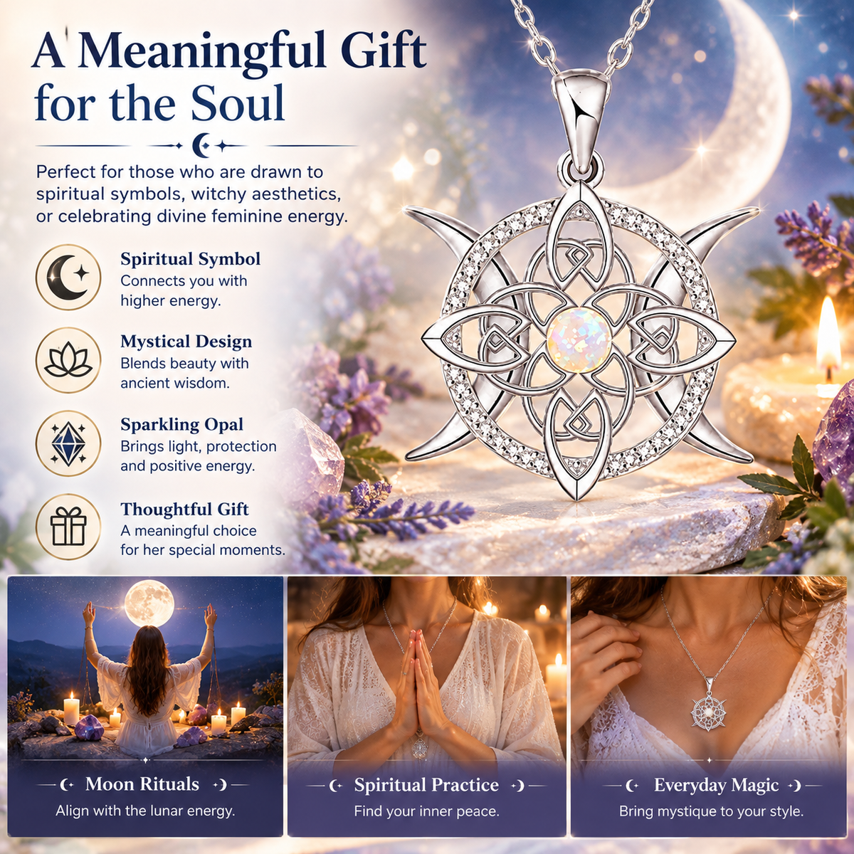 Triple Moon Goddess Necklace
