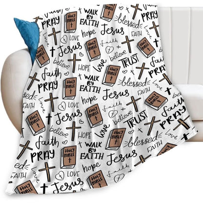 Christian Bible Cross Throw Blanket Jesus Religious Faith Prayer Blessed Print Blankets