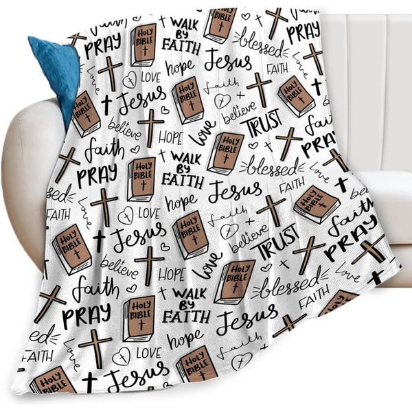 Christian Bible Cross Throw Blanket Jesus Religious Faith Prayer Blessed Print Blankets