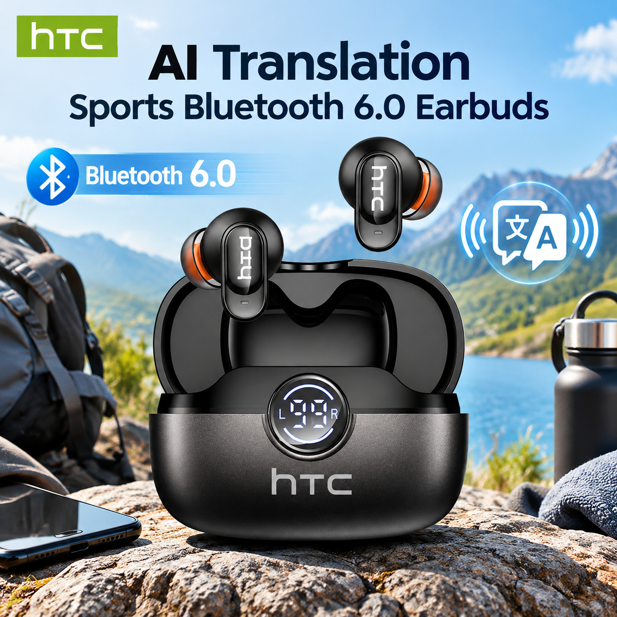 AI Translation Sports Bluetooth 6.0 Earbuds - In-Ear Mini Wireless Headphones, 165+ Language Real
