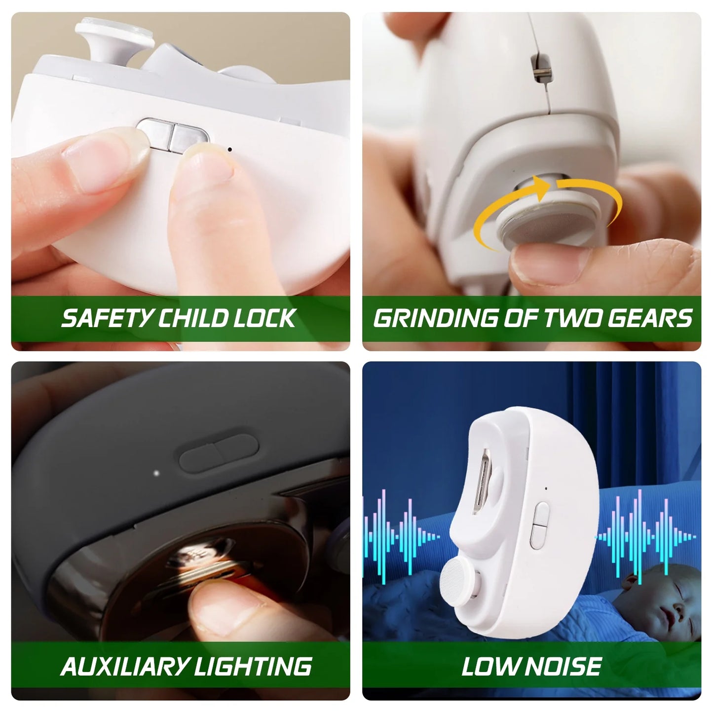 3-in-1 Automatic Electric Nail Clipper & Polisher with Light, 2-Speed