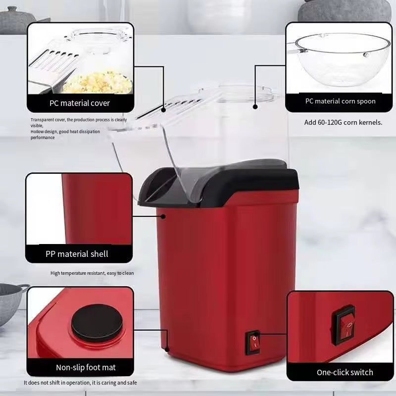 Automatic Mini Popcorn Machine – Portable Hot Air Popcorn Maker