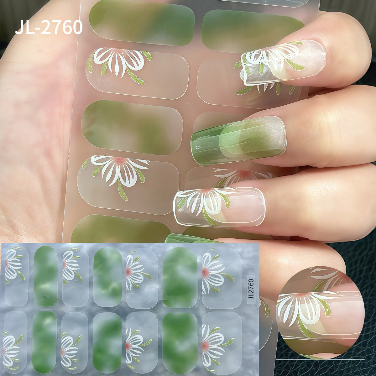 Spring Gel Nail Strips Stickers 3 Sheets Flowers Gel Nail Stickers
