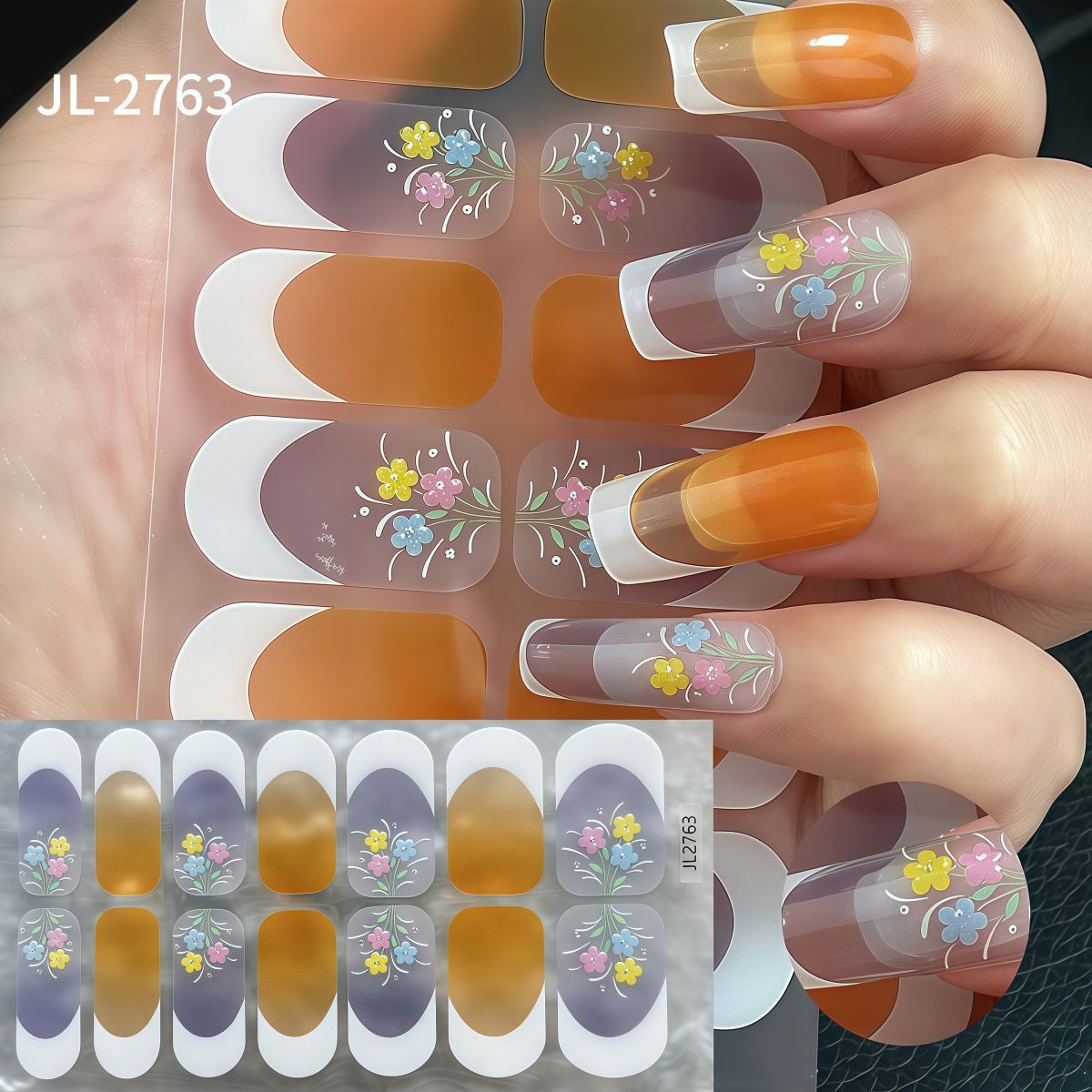 Spring Gel Nail Strips Stickers 3 Sheets Flowers Gel Nail Stickers