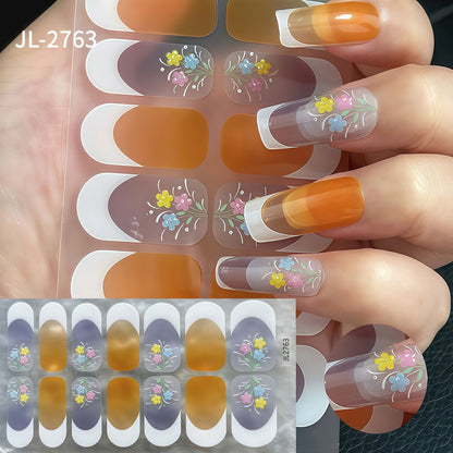 Spring Gel Nail Strips Stickers 3 Sheets Flowers Gel Nail Stickers