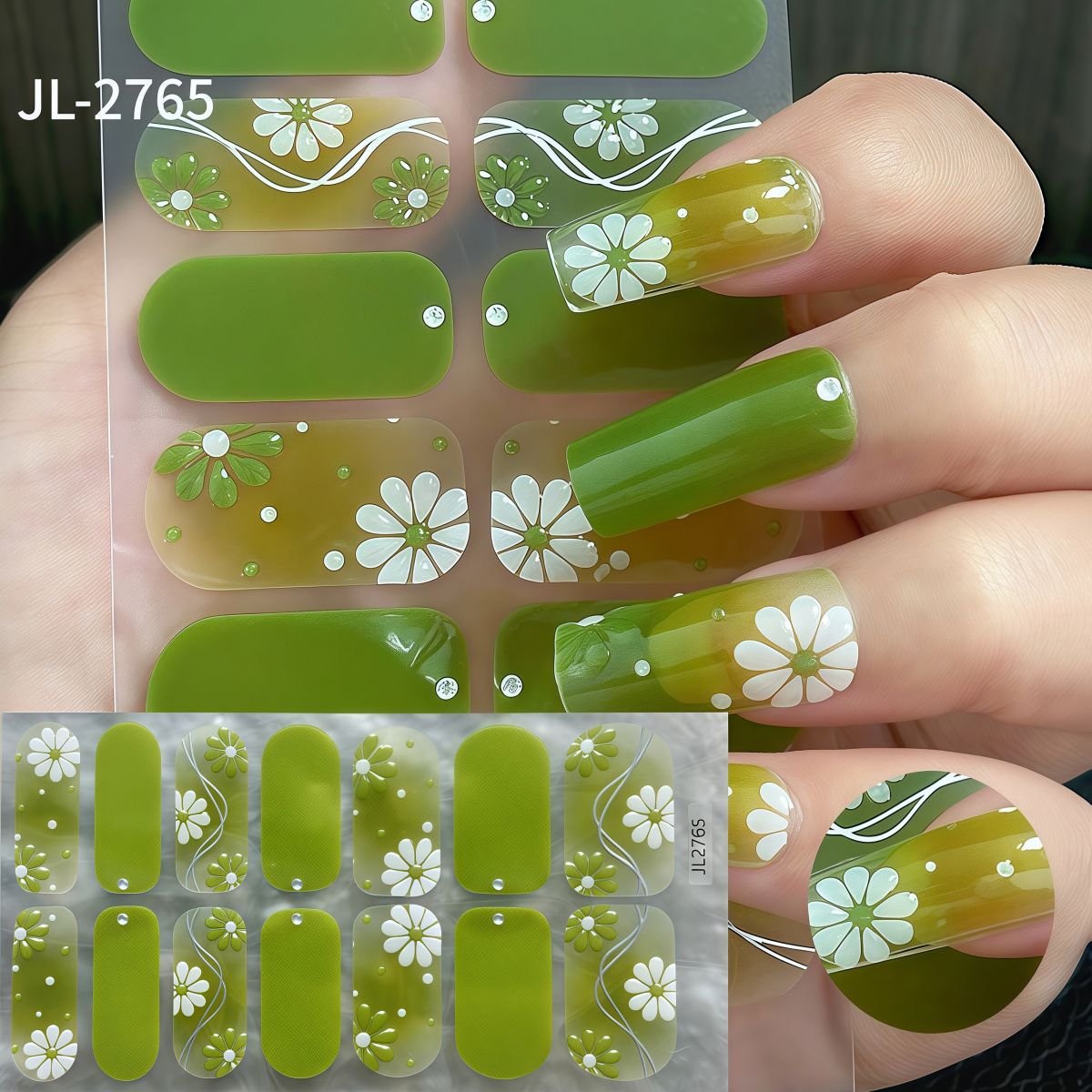Spring Gel Nail Strips Stickers 3 Sheets Flowers Gel Nail Stickers