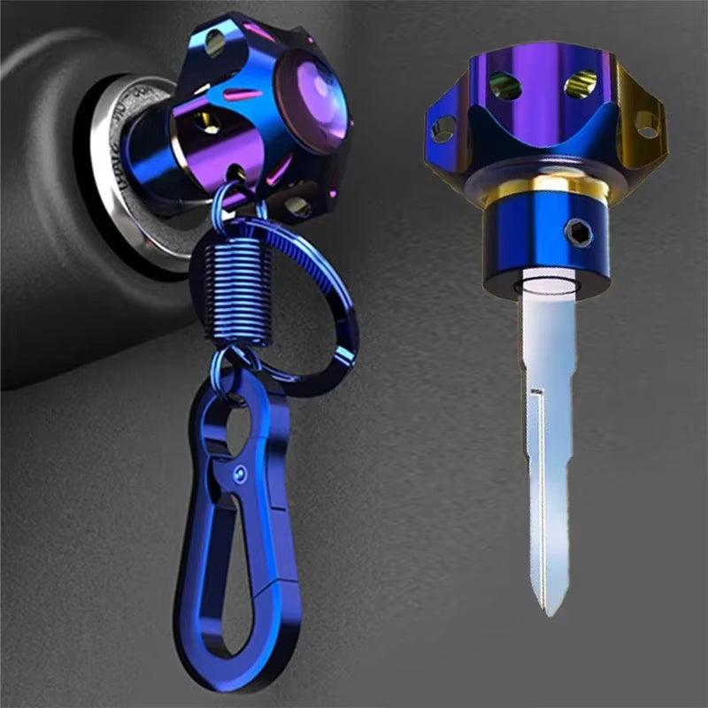Burnt Titanium CNC Motorcycle Key Cover & Keychain with Hexagon Tip