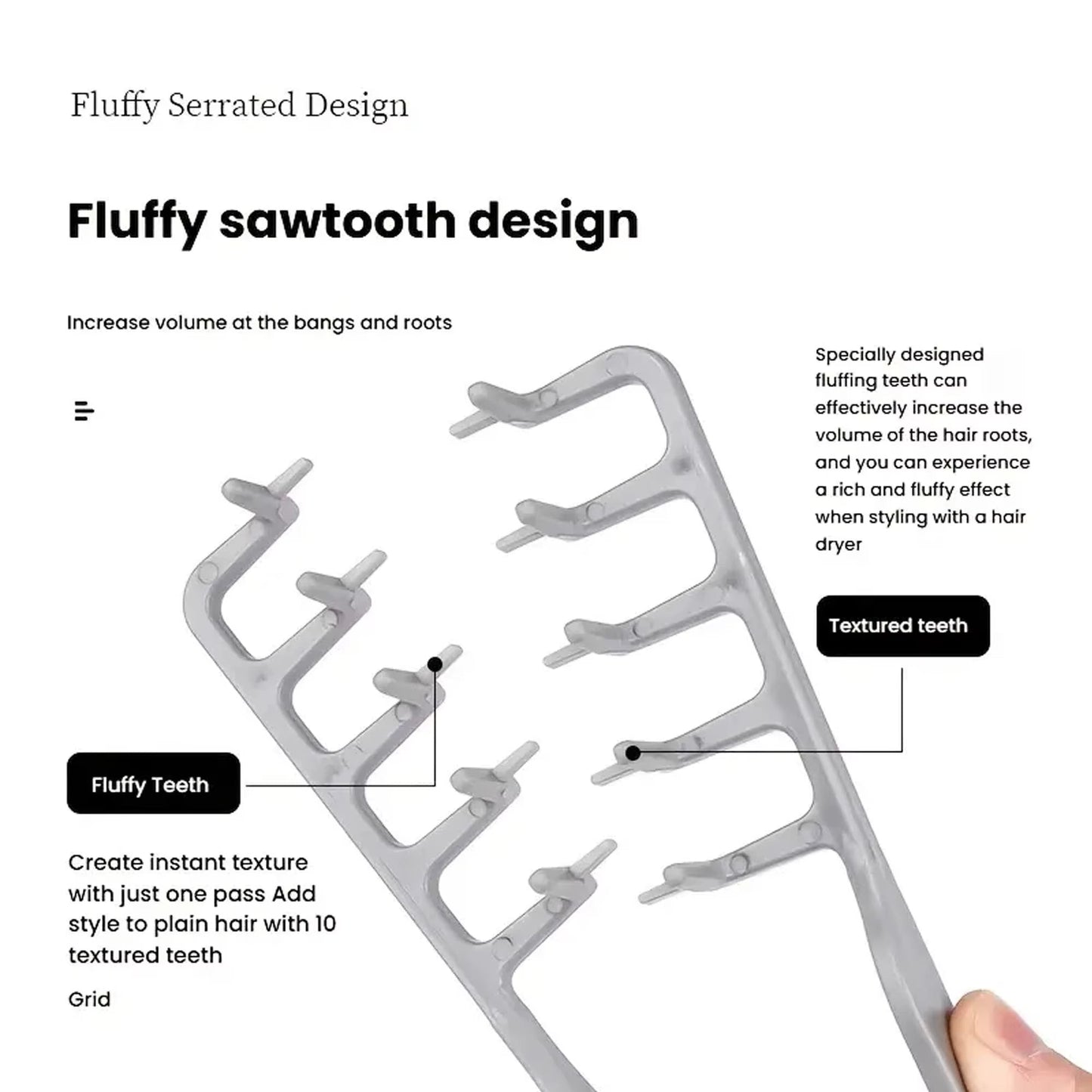 Fluffy Textured Styling Wide-Tooth Comb for Fluffy Hair Roots