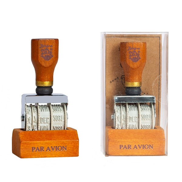 Adjustable Roller Date Stamp 2025-2036 - Retro Small Date Stamper, Rubber Stamp with Wooden Handle & Base