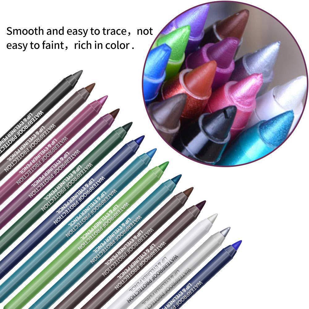 12-Pack Eyeliner Pencil Waterproof Colored Gel Liners with Metallic & Shimmer Finishes Smudge-Proof