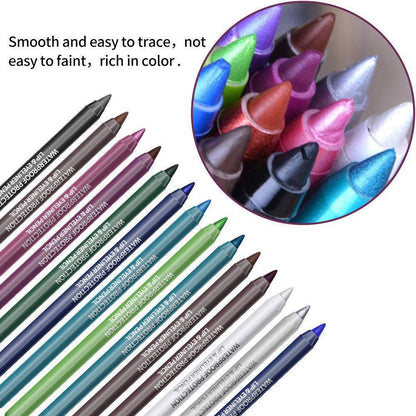 12-Pack Eyeliner Pencil Waterproof Colored Gel Liners with Metallic & Shimmer Finishes Smudge-Proof
