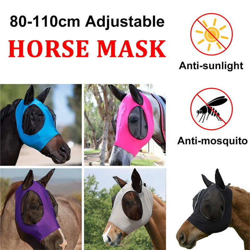 Horse Fly Mask with Ears – UV Protection & Comfort Fit, Breathable Lycra Full Size for Cob