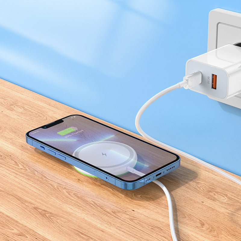 2-in-1 Magnetic Wireless Charger with USB-C & USB-A Ports for iPhone Fast Charging
