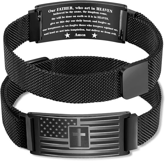 American Flag Cross Bracelet for Men ,Stainless Steel Bible Verse Bracelet Jewelry Gifts for Men Boys