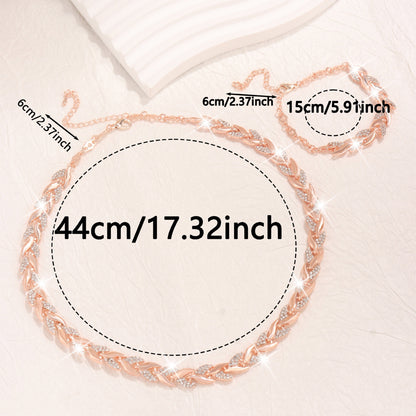 Crystal Chain Necklace and Bracelet Set for Women - Chunky Link Chain Set