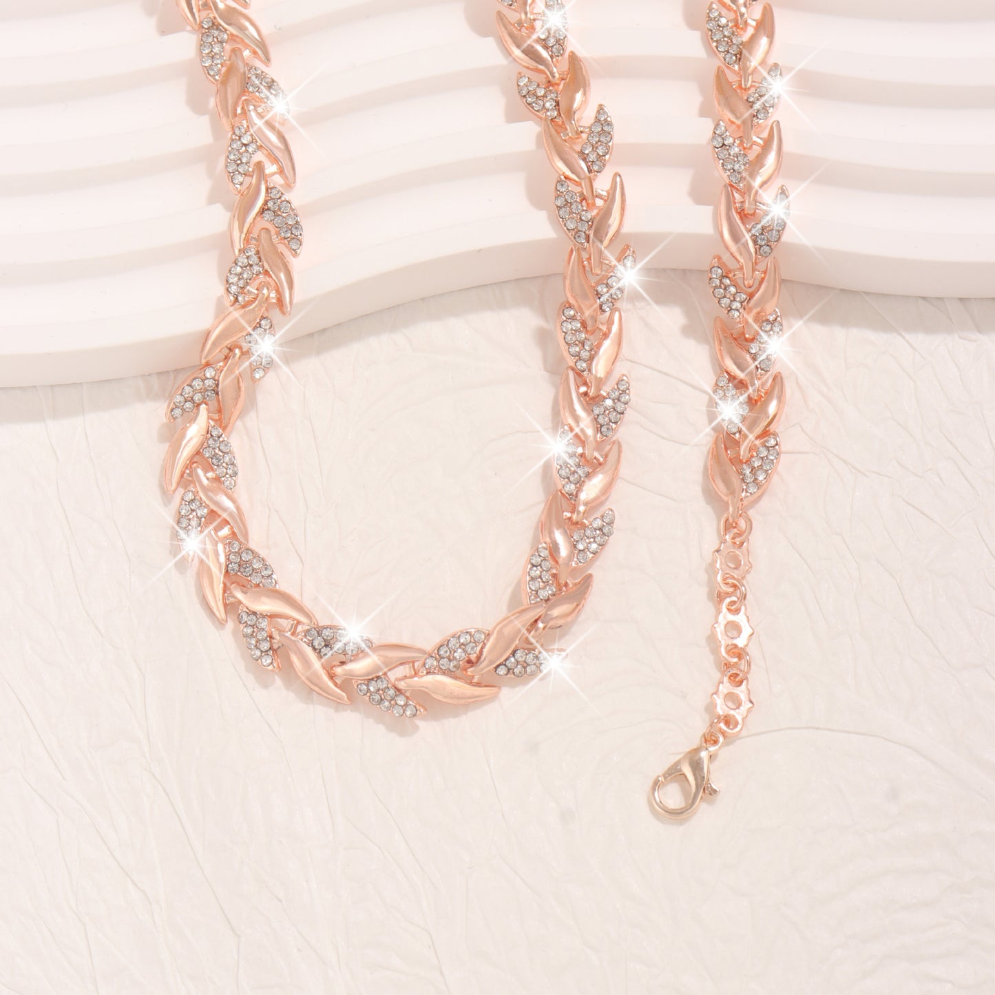Crystal Chain Necklace and Bracelet Set for Women - Chunky Link Chain Set