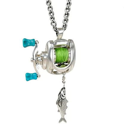 Fishing Reel Necklace Rotating Handle Swirling Reel Pendant