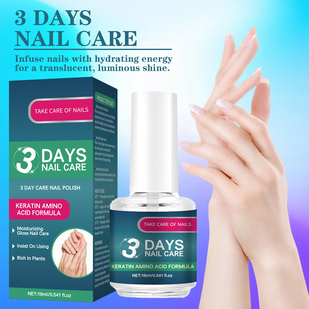 3 Days Nail Care - Keratin Amino Acid, Suitable for Soft and Fragile Nails