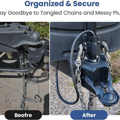 Aluminum Trailer Towing Chain Organizer with 7-Way Plug Holder