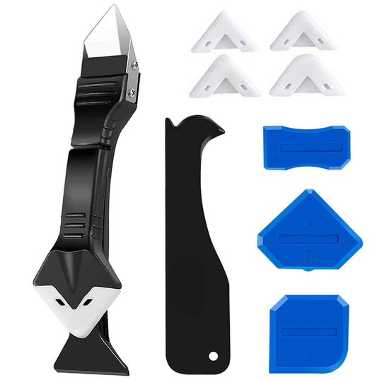 Silicone Caulking Tool Kit - 3 in 1 Caulk Remover & Grout Removal Tool, with 4pcs Glass Glue Angle Scrape
