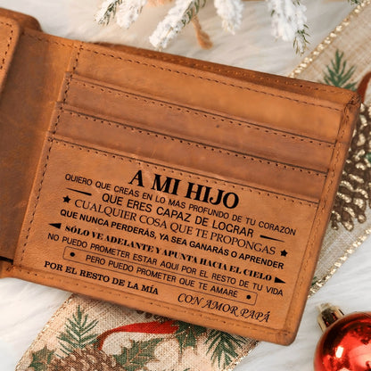 To My Son Gifts, Leather Wallet For Son From Mom and Dad(Spanish Version)