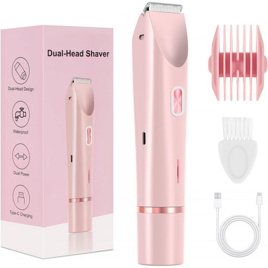 2 in 1 Dual Head Electric Shaver - IPX67 Waterproof Wet & Dry Use for Women Pubic Hair, Underarms, Legs, Arms, Face