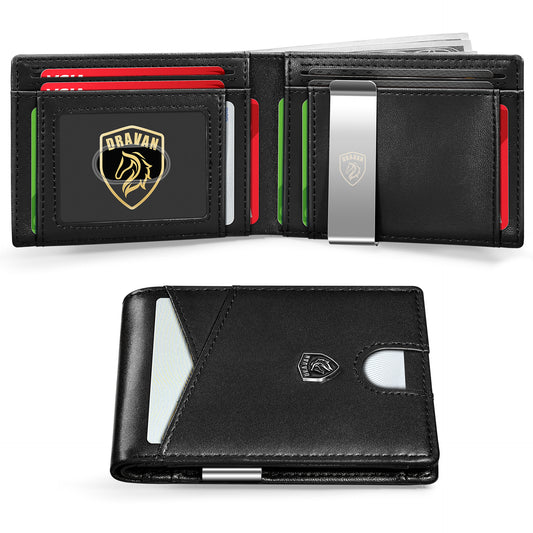 Slim Wallet for Men - Minimalist Genuine Leather Carbon Fiber Rfid Blocking Bifold Credit Card Holder