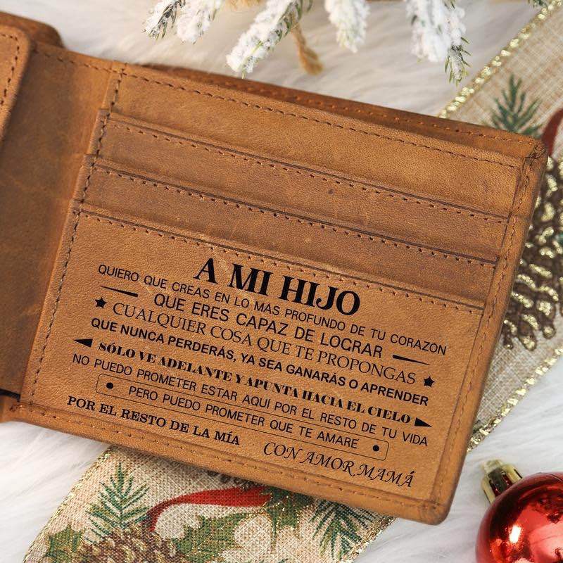 To My Son Gifts, Leather Wallet For Son From Mom and Dad(Spanish Version)