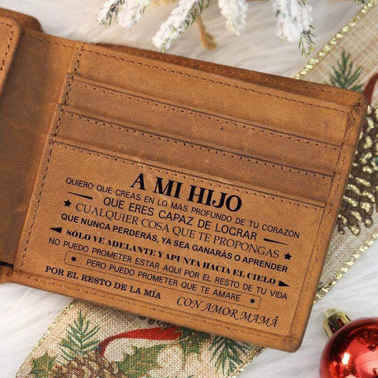 To My Son Gifts, Leather Wallet For Son From Mom and Dad(Spanish Version)
