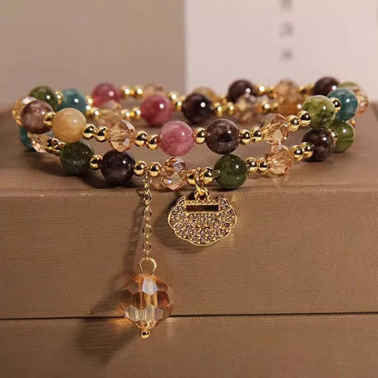 High-End Double Layer Rainbow Tourmaline Beads money Bracelet – Longevity Lock Charm