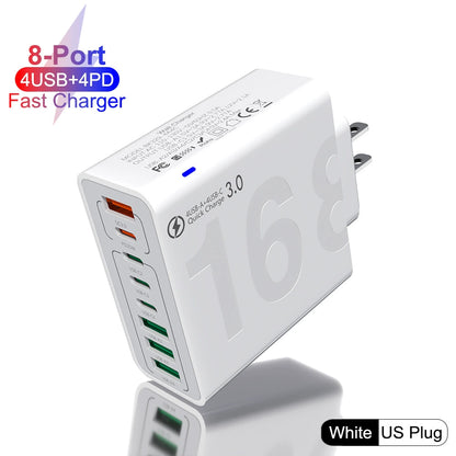 8-Port USB Fast Charging Hub | 4 USB-C + 4 USB-A | Fast Efficient Multiple Device Charger