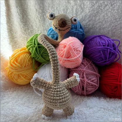 Handmade Crochet Prehistoric Sloth Bag Charm - Funny Long Neck Sloth Plush Toy