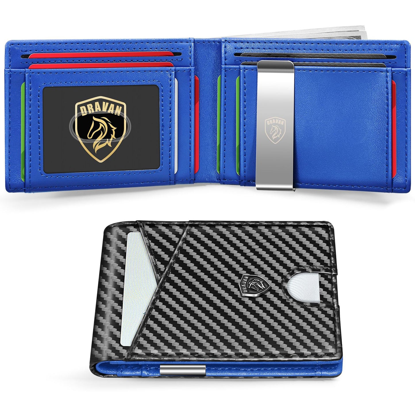 Slim Wallet for Men - Minimalist Genuine Leather Carbon Fiber Rfid Blocking Bifold Credit Card Holder