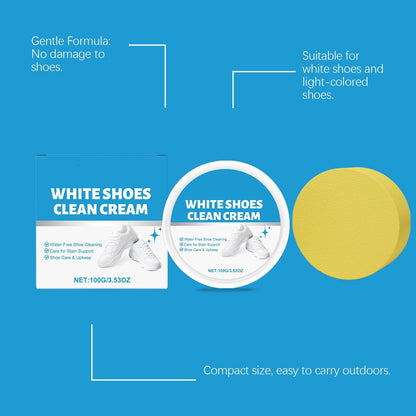 White Shoe Cleaner Cream - No Water, No Rinse Instant Cleaning Solid Cream for Sneakers, Suede & Boots