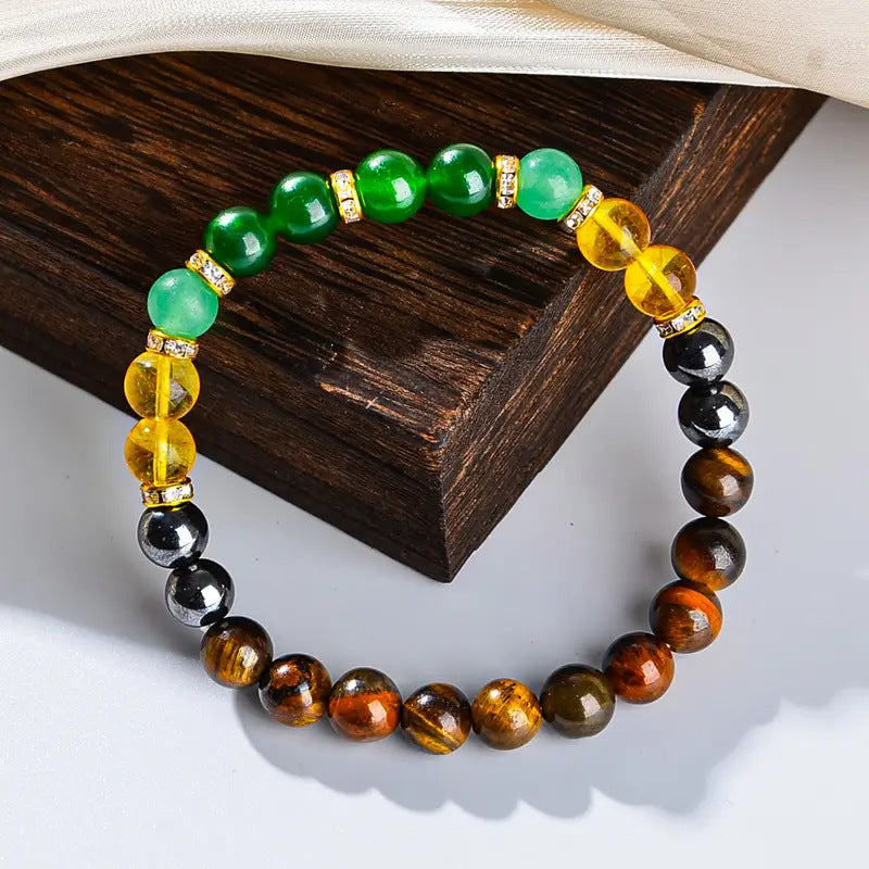 Natural Crystal Tiger's Eye Black Yellow Tourmaline Onyx Attracts Money Bracelet