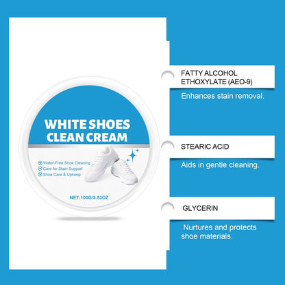 White Shoe Cleaner Cream - No Water, No Rinse Instant Cleaning Solid Cream for Sneakers, Suede & Boots