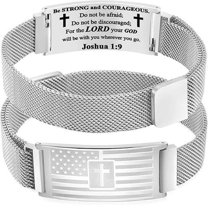 American Flag Cross Bracelet for Men ,Stainless Steel Bible Verse Bracelet Jewelry Gifts for Men Boys