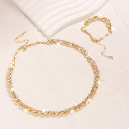 Crystal Chain Necklace and Bracelet Set for Women - Chunky Link Chain Set