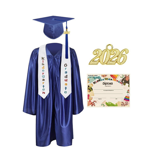 Kindergarten Graduation Cap Gown Stole Package with 2026 Tassel, Certificate