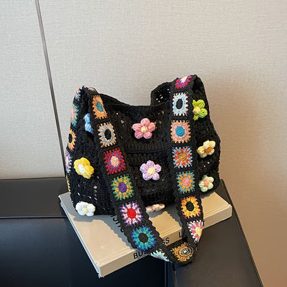 Crochet Knit Boho Shoulder Bag for women