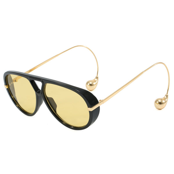 Oversized Aviator Sunglasses for Women With Earring Trendy Large Big Double Bridge