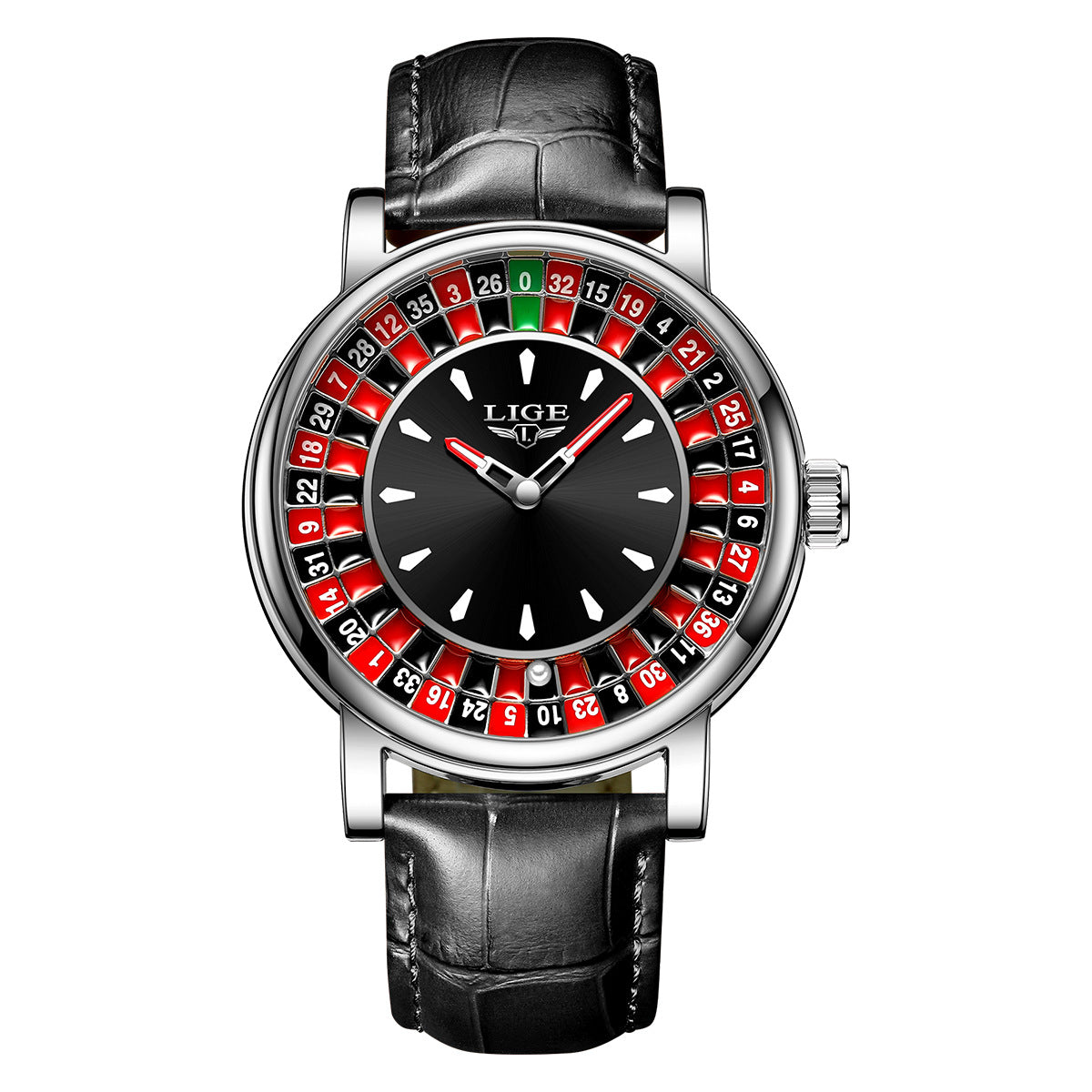 Unique Luxury Quartz Analog Roulette Leather Watch for Men
