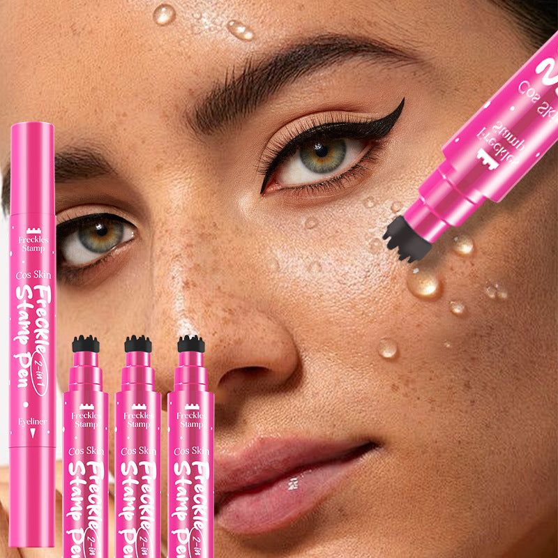 2pcs Dual Ended 2-in-1 Waterproof Fake Freckle Pens with Multi-Prong Freckles Stamp Head