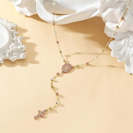 Women's Virgin Mary Necklace - Rosary Bead Cross Y Chain Necklace